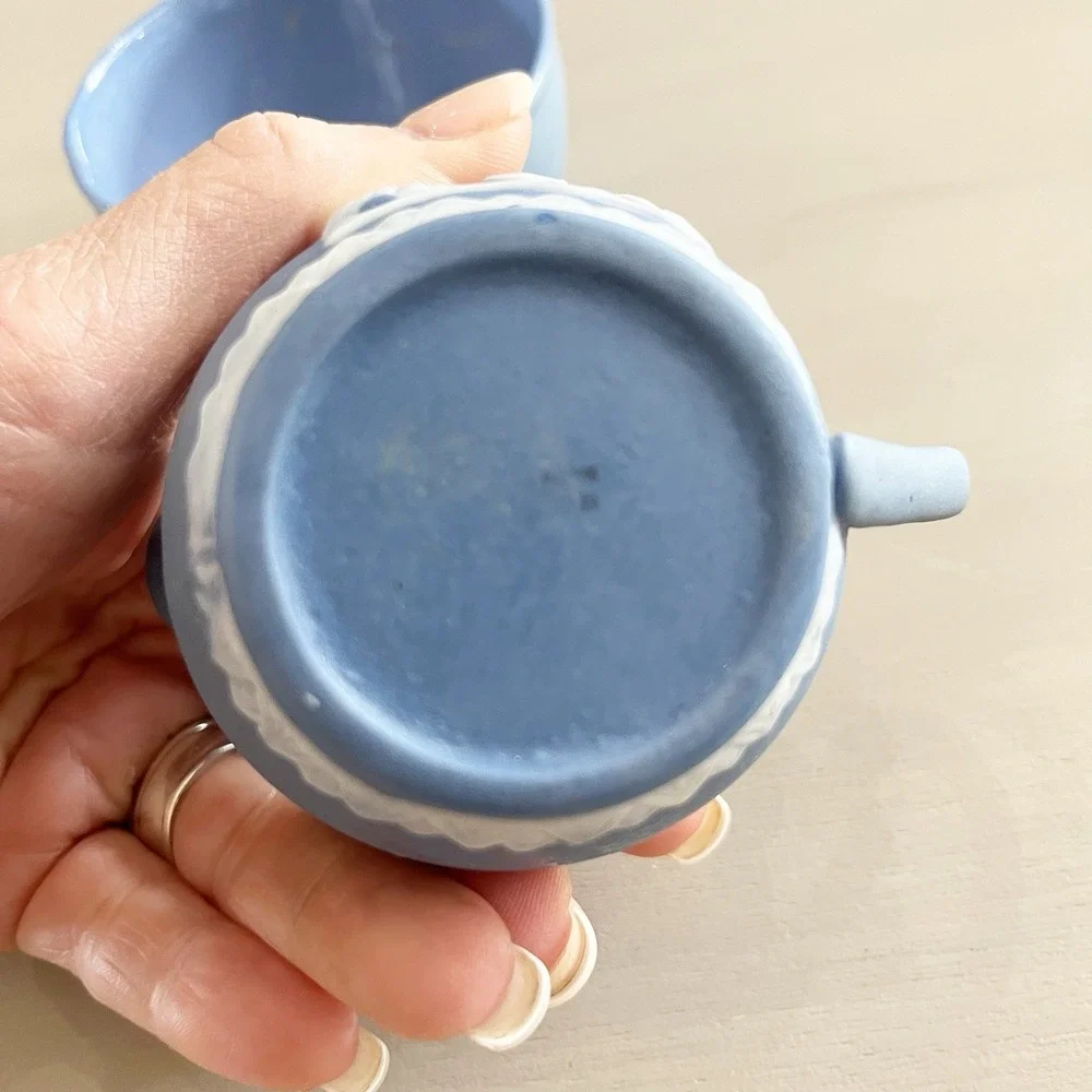 Vintage Wedgwood England Blue Jasperware Creamer and Sugar Bowl Set
